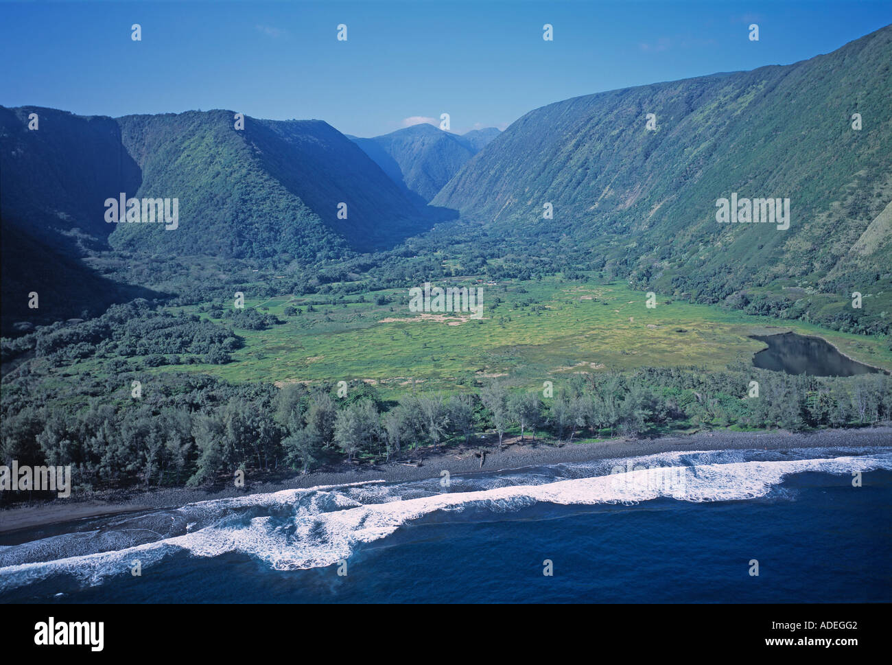 Hawaii. Waipio Valley. Aerial view of remote Kohala coast Stock Photo