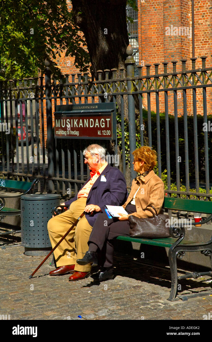 Visitors relaxing along the main pedestrian street Stroget in Copenhagen Denmark EU Stock Photo