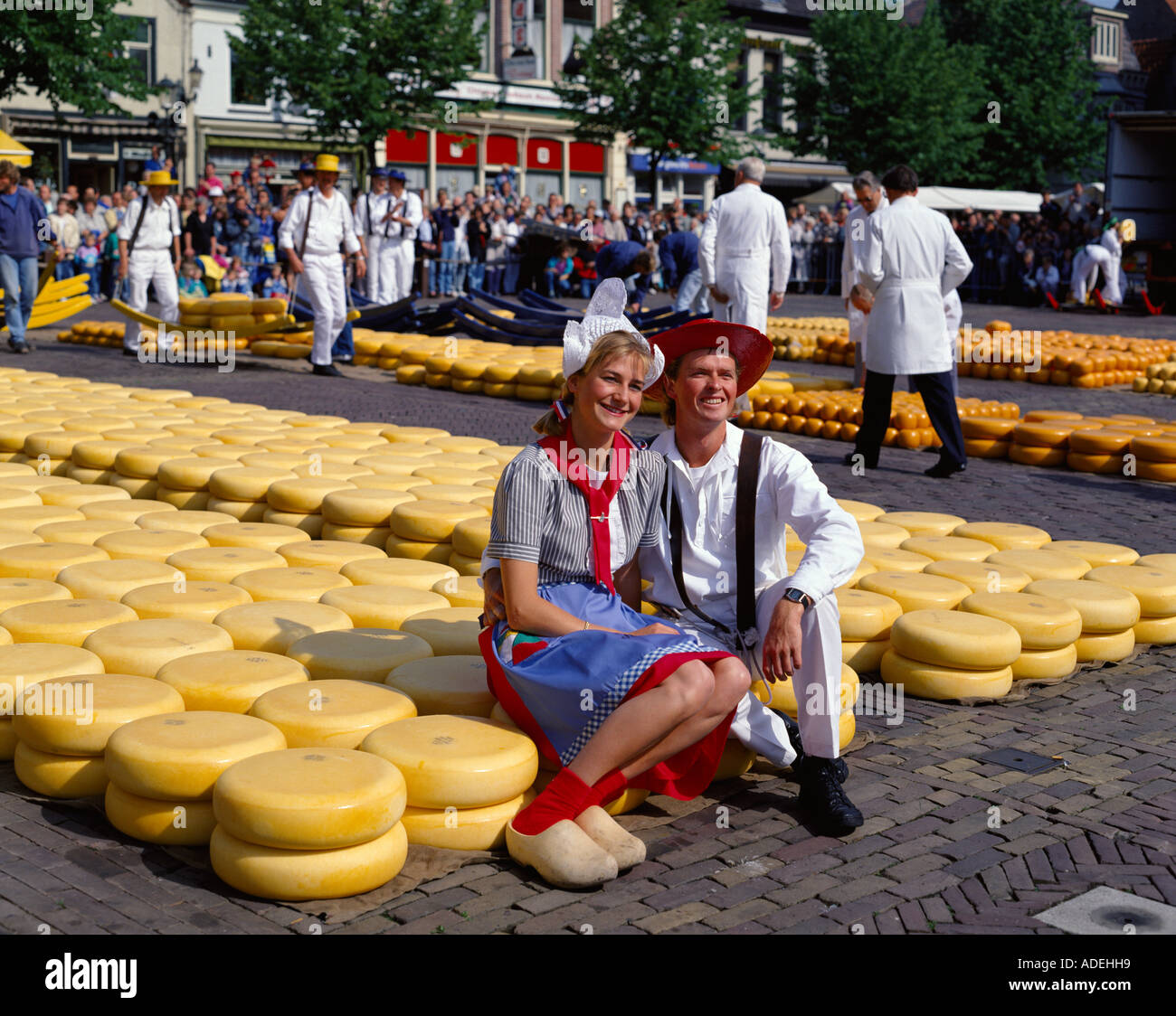 Netherlands. Alkmaar Cheese Market. Young couple in traditional clothes ...