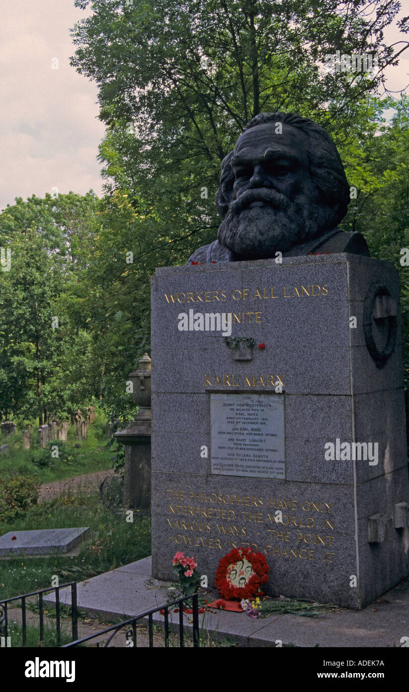 the grave of Karl Marx in the Highgate cemetery London England UK Stock Photo