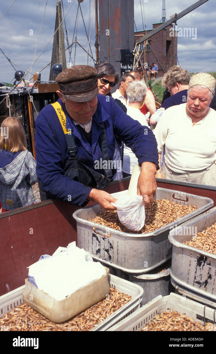 Fisherman selling shrimps directly at the cutter in Dangast North Sea