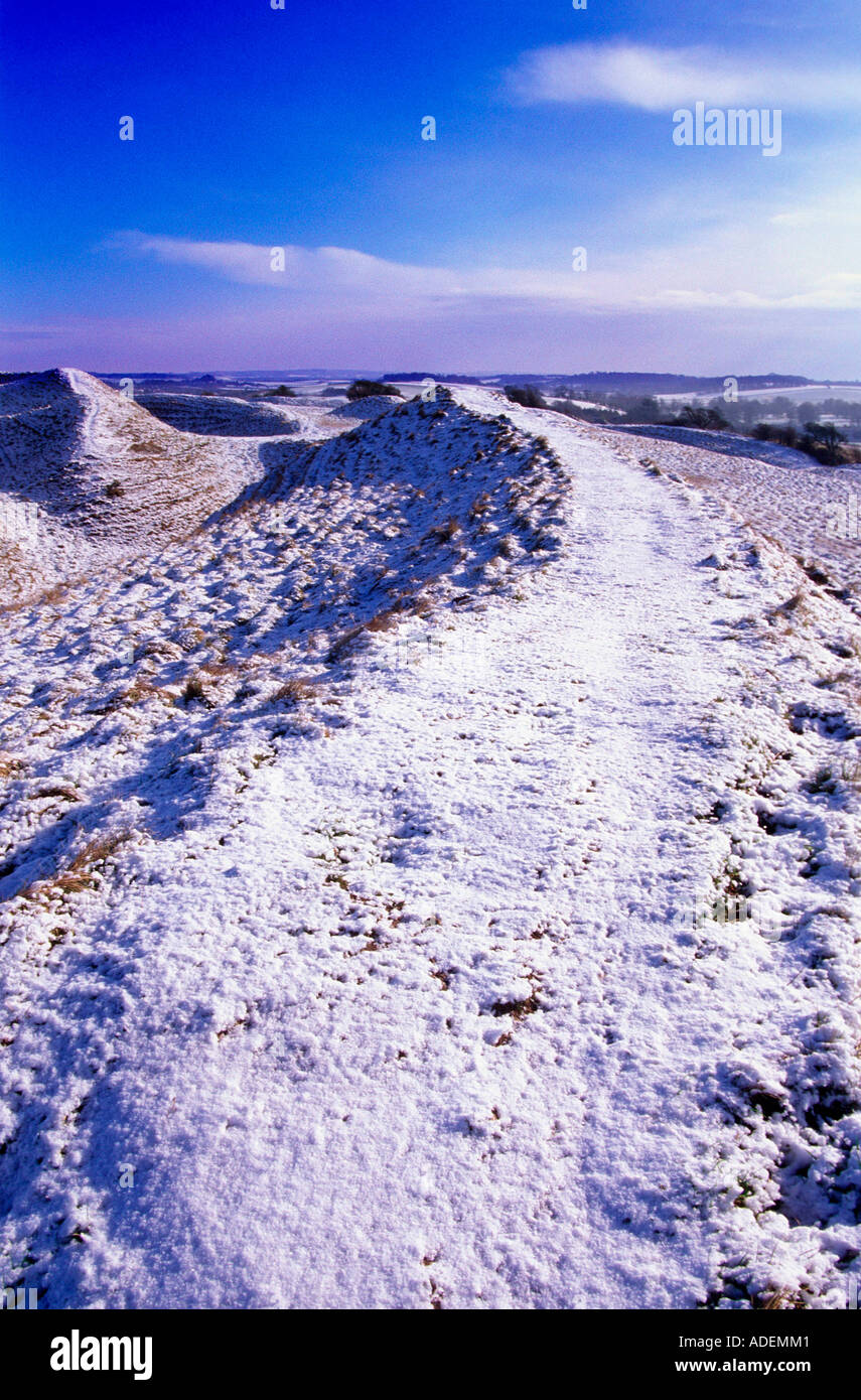 England. Dorset. Maiden Castle winter scene. Stock Photo