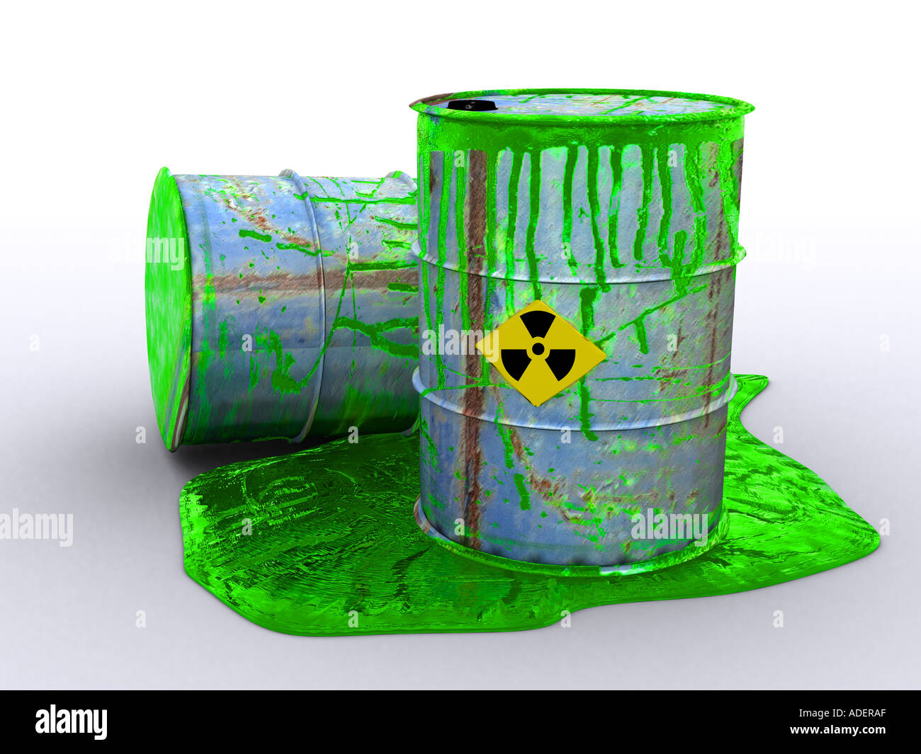 oil drums leaking poisonous or poluted radioactive waste Stock Photo