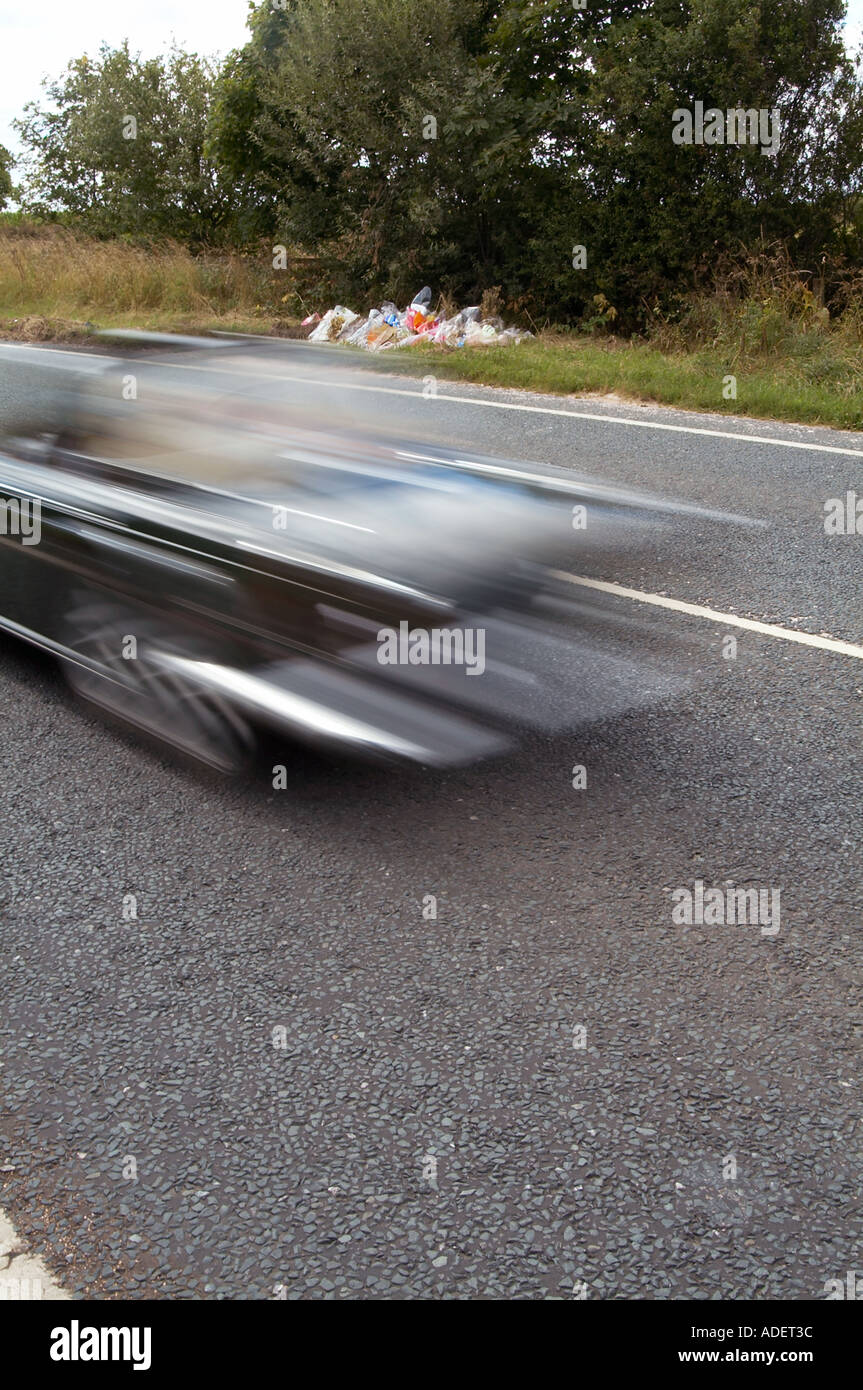 Accident black spot car crash flowers by roadside fatal fatality dead