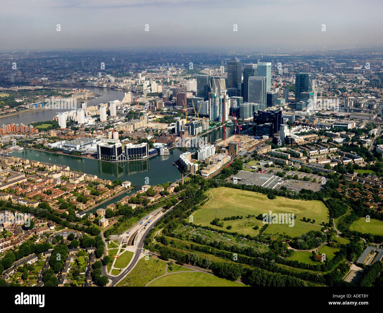 Aerial view of Canary Wharf, London Stock Photo