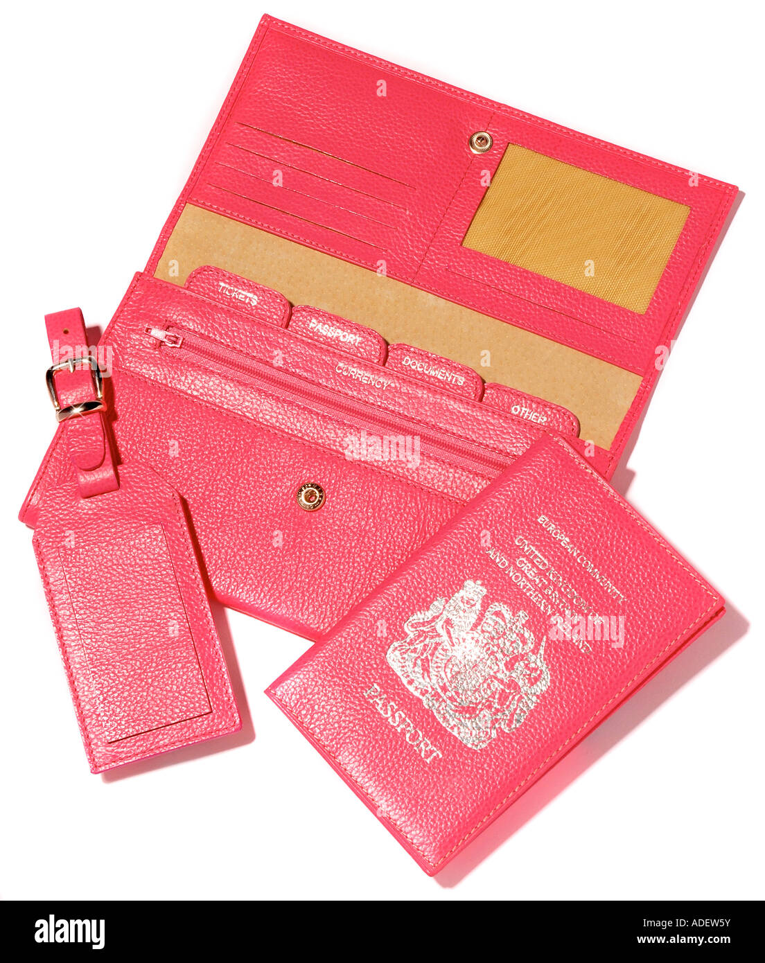 A Pink Leather Travel document set wallet for passport and tickets and