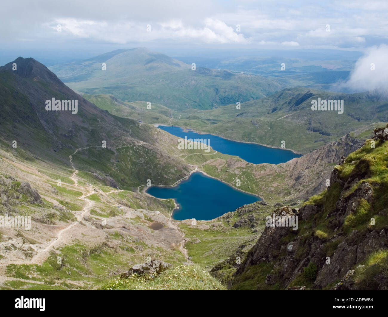 VIEW from MOUNT SNOWDON to Glaslyn and Llyn Llydaw in Snowdonia