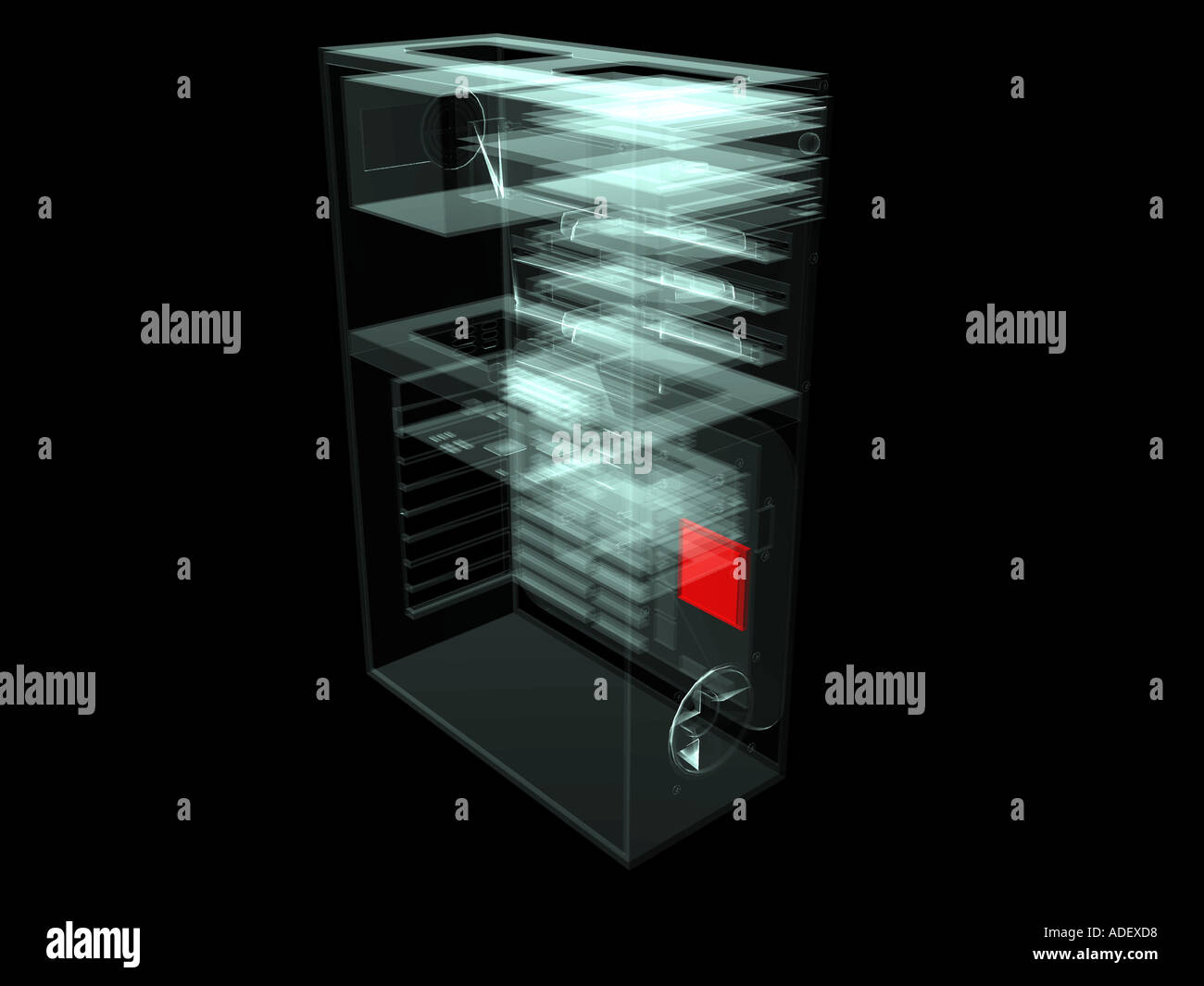 xray style computer illustration of a PC showing the location of the processor or cpu Stock Photo