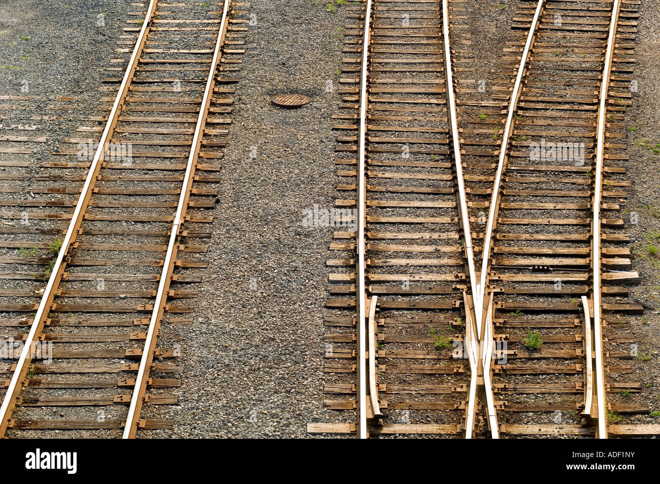 Three sets of train tracks Stock Photo Alamy
