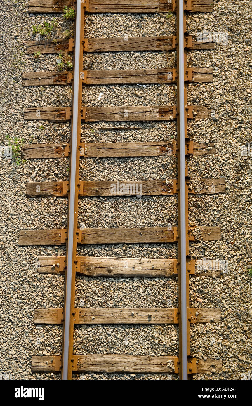 Overhead view of wooden train tracks Stock Photo Alamy