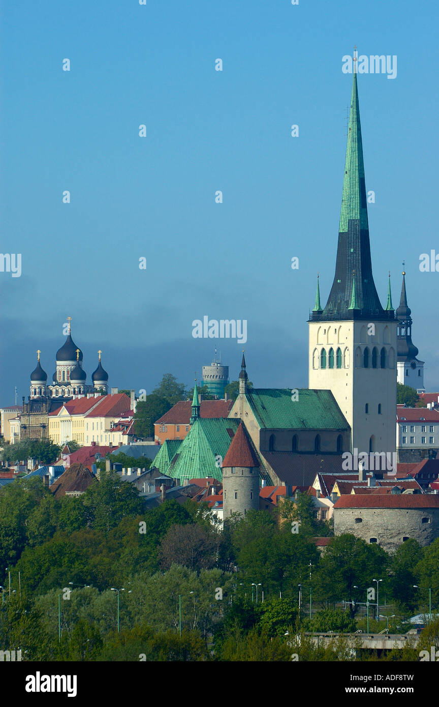 Estonia Tallinn skyline St Olaf Church and Alexander Nevsky Cathedral Stock Photo