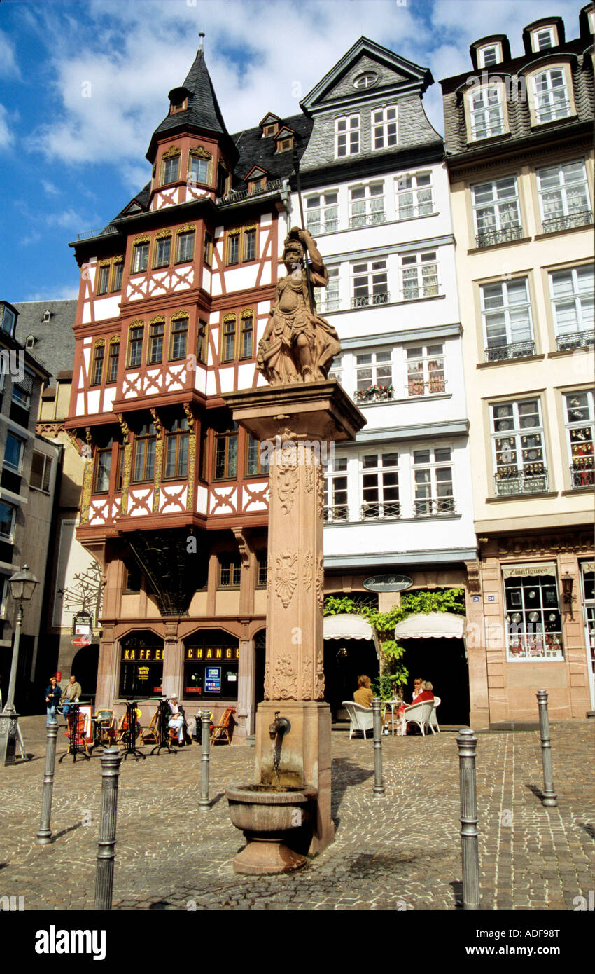 Water supply pillar with armoured soldier in Frankfurt Germany Stock Photo