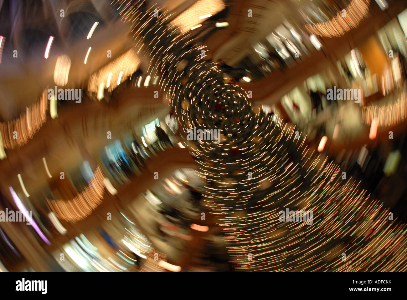 Swirling Overhead View of  Xmas Tree in Princes Square Shopping Centre Dec 06 Glasgow.Scotland. Stock Photo