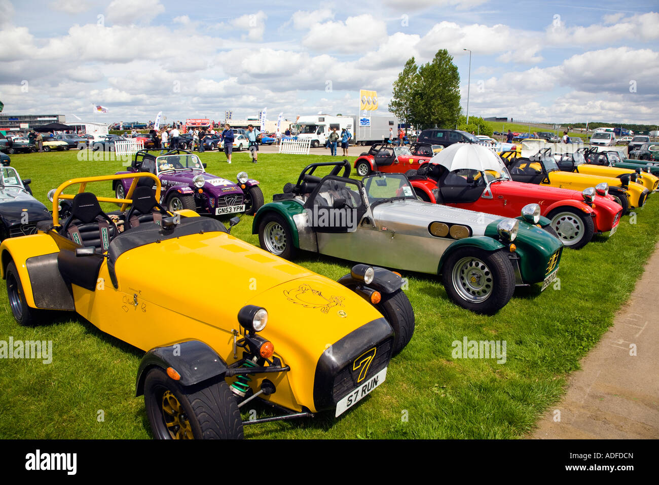Display of Caterham cars at a classic car show in concourse condition. Silverstone 2007 Stock Photo