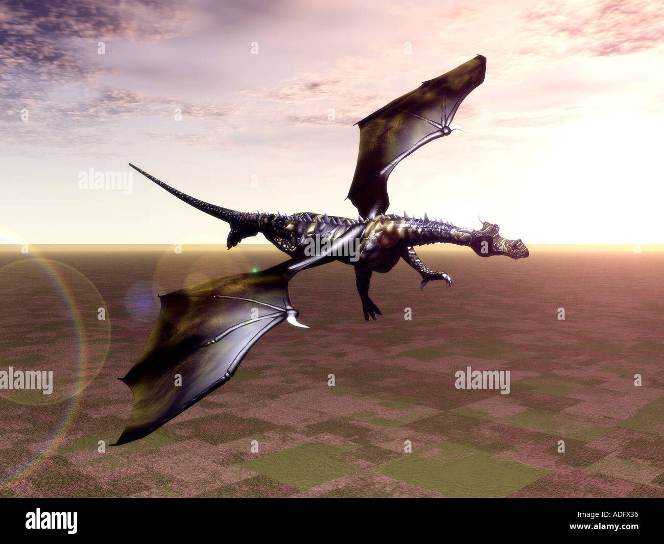 dragon mythical creature in flight computer illustration Stock Photo