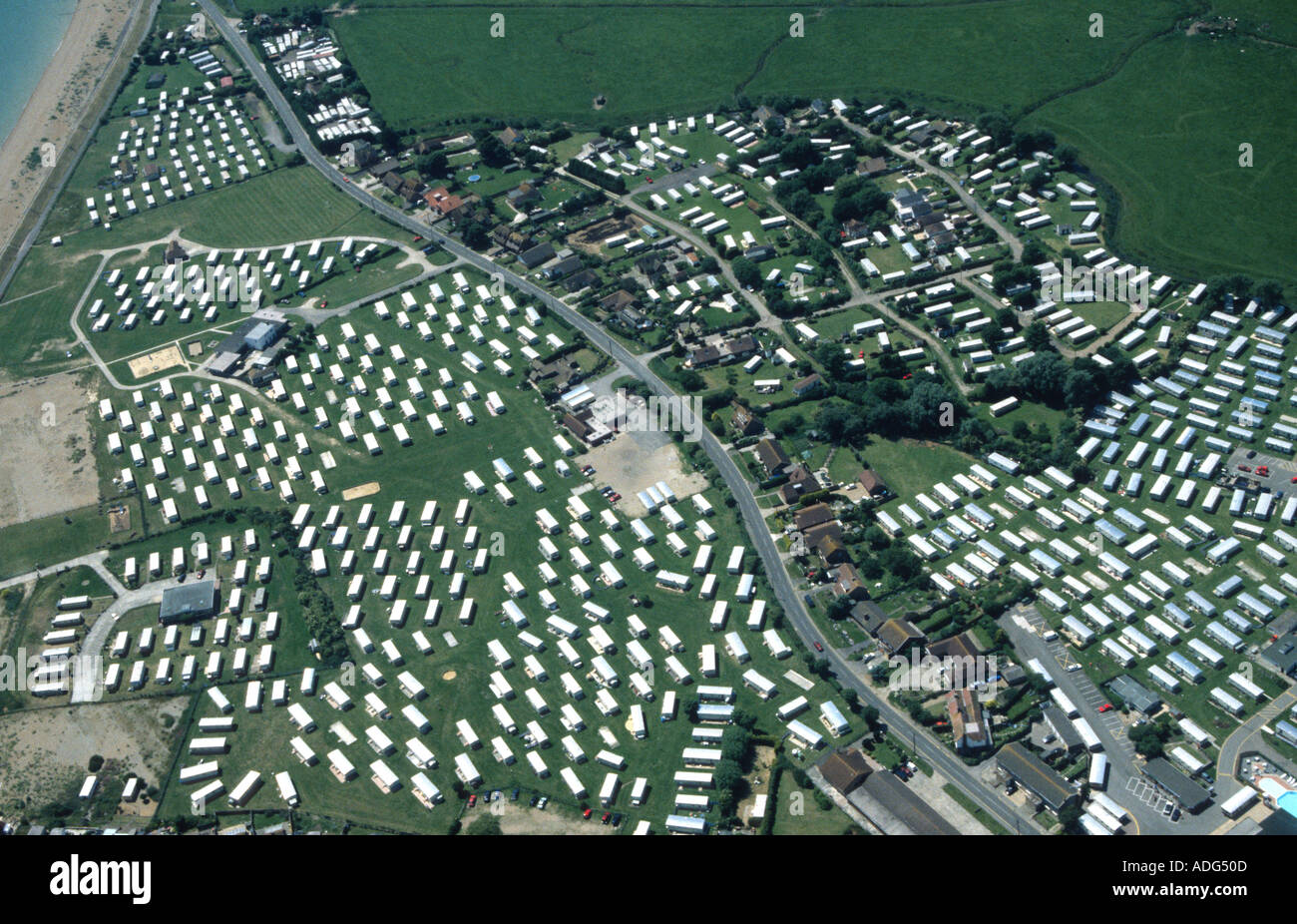 Aerial view of caravan park Winchelsea Beach East Sussex England ...