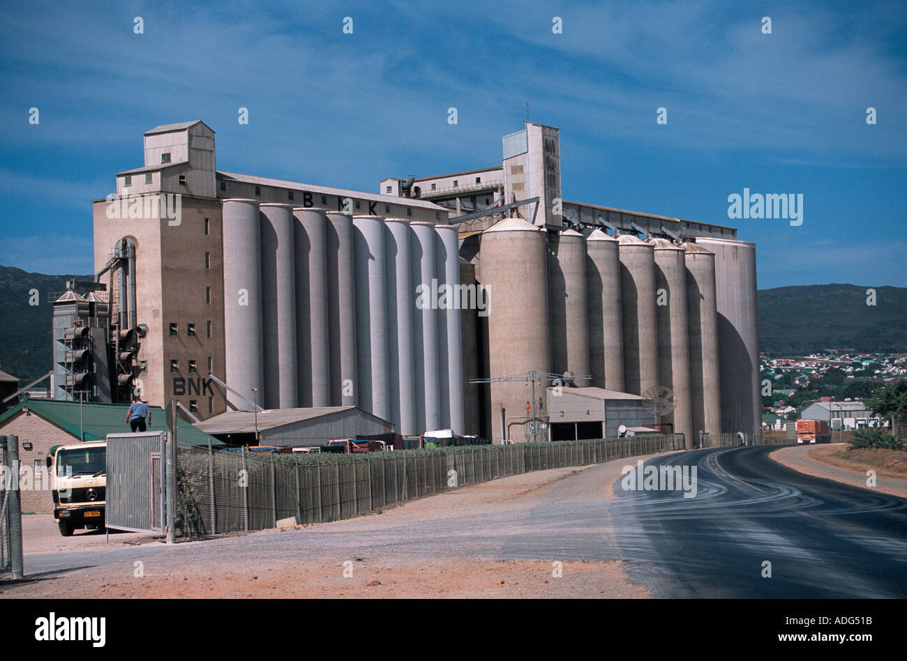 Large grain silos in wheat growing area Western Cape South Africa Stock