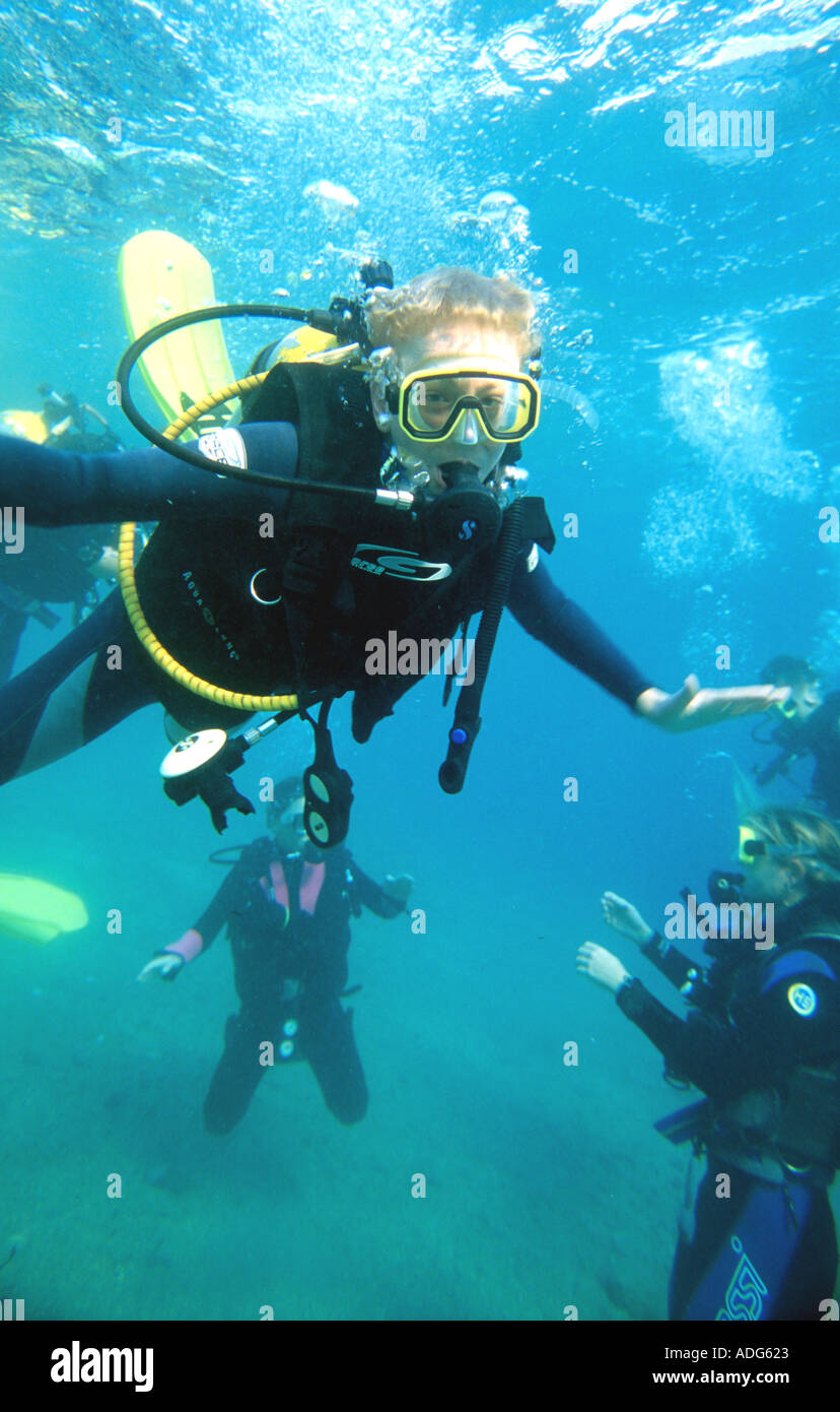 Boy scuba diving PADI Junior Open Water Course Dahab Sinai Red Sea