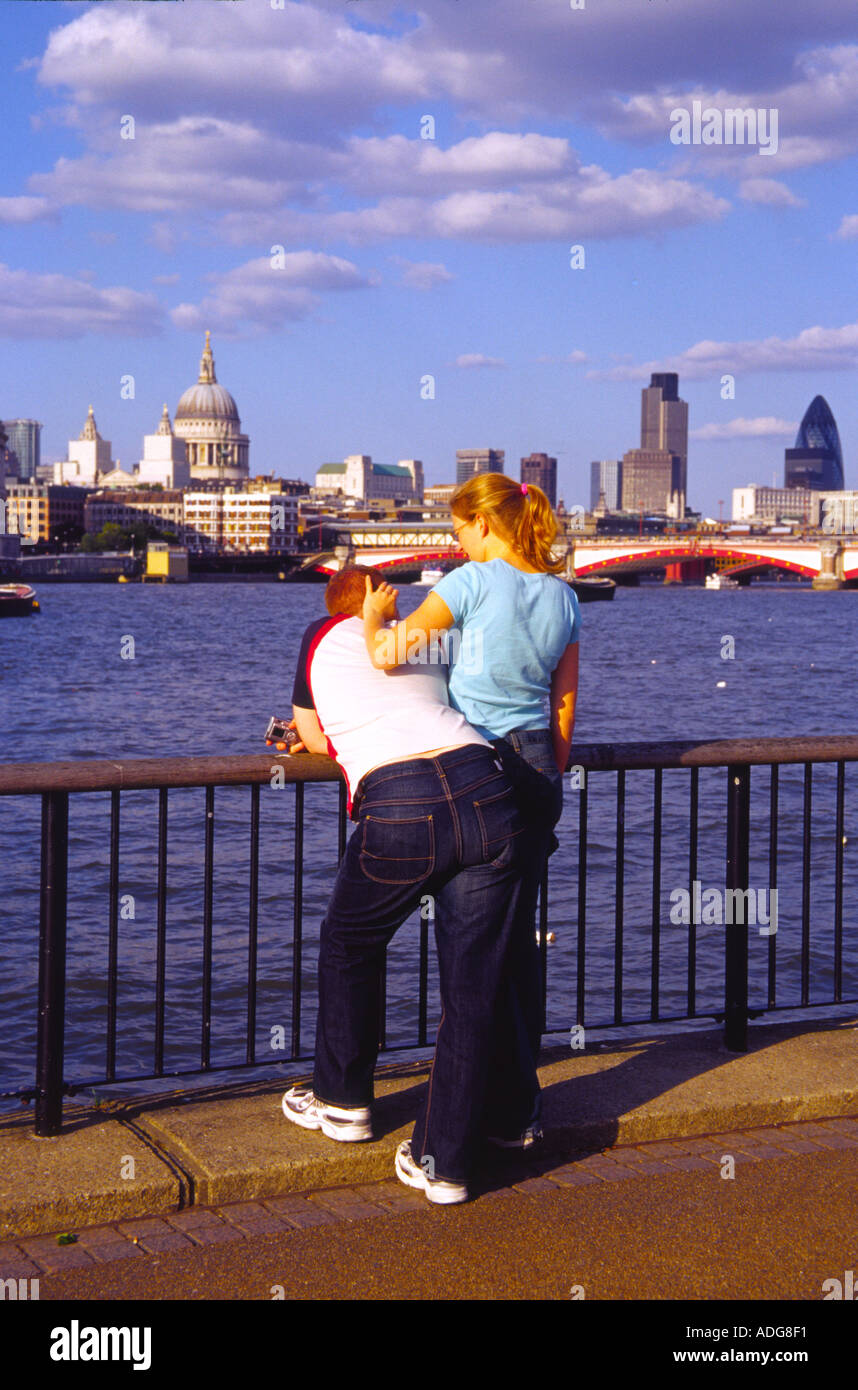 Couple Enjoy view of River Thames City of London Stock Photo