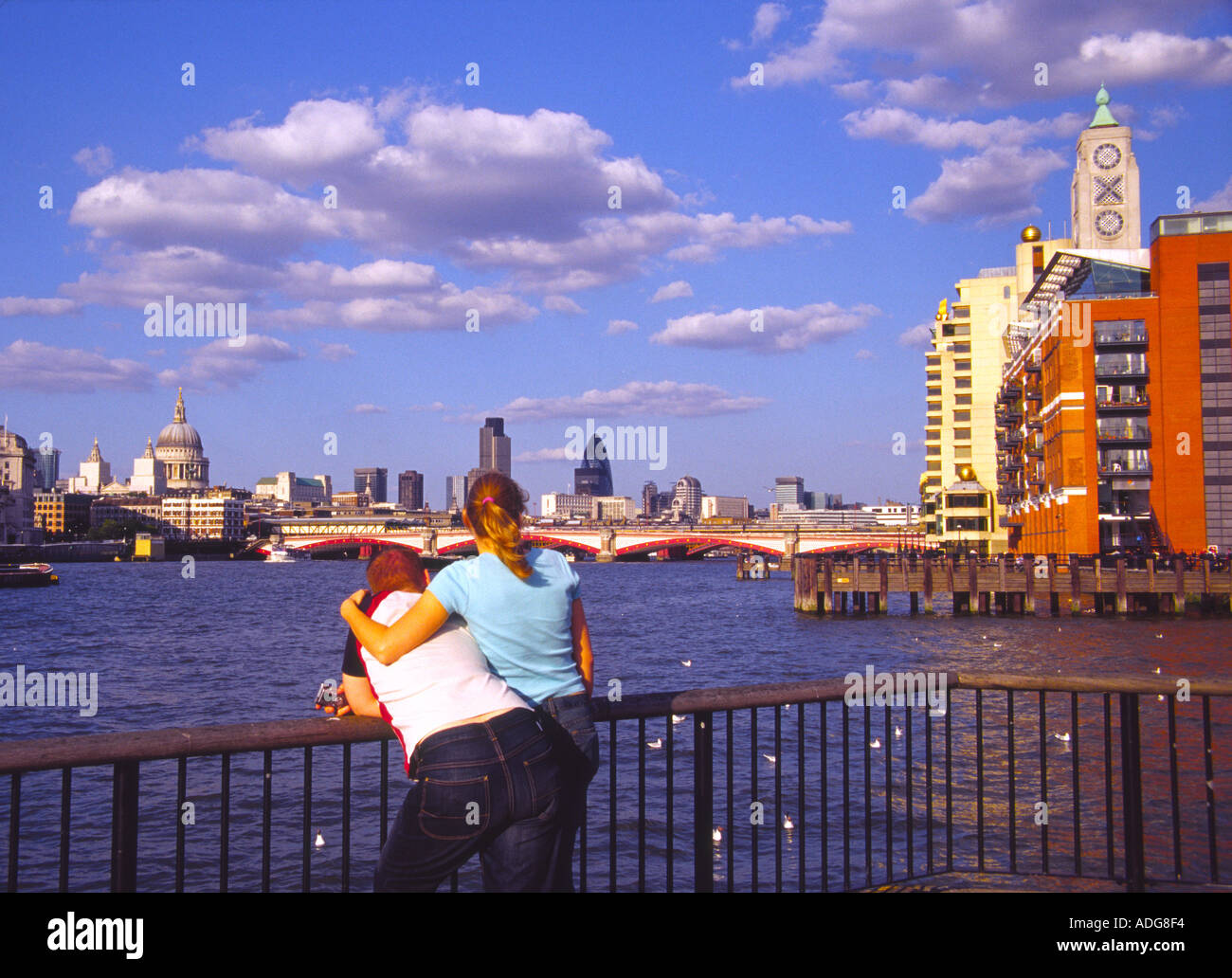 Couple Enjoy view of River Thames City of London Stock Photo