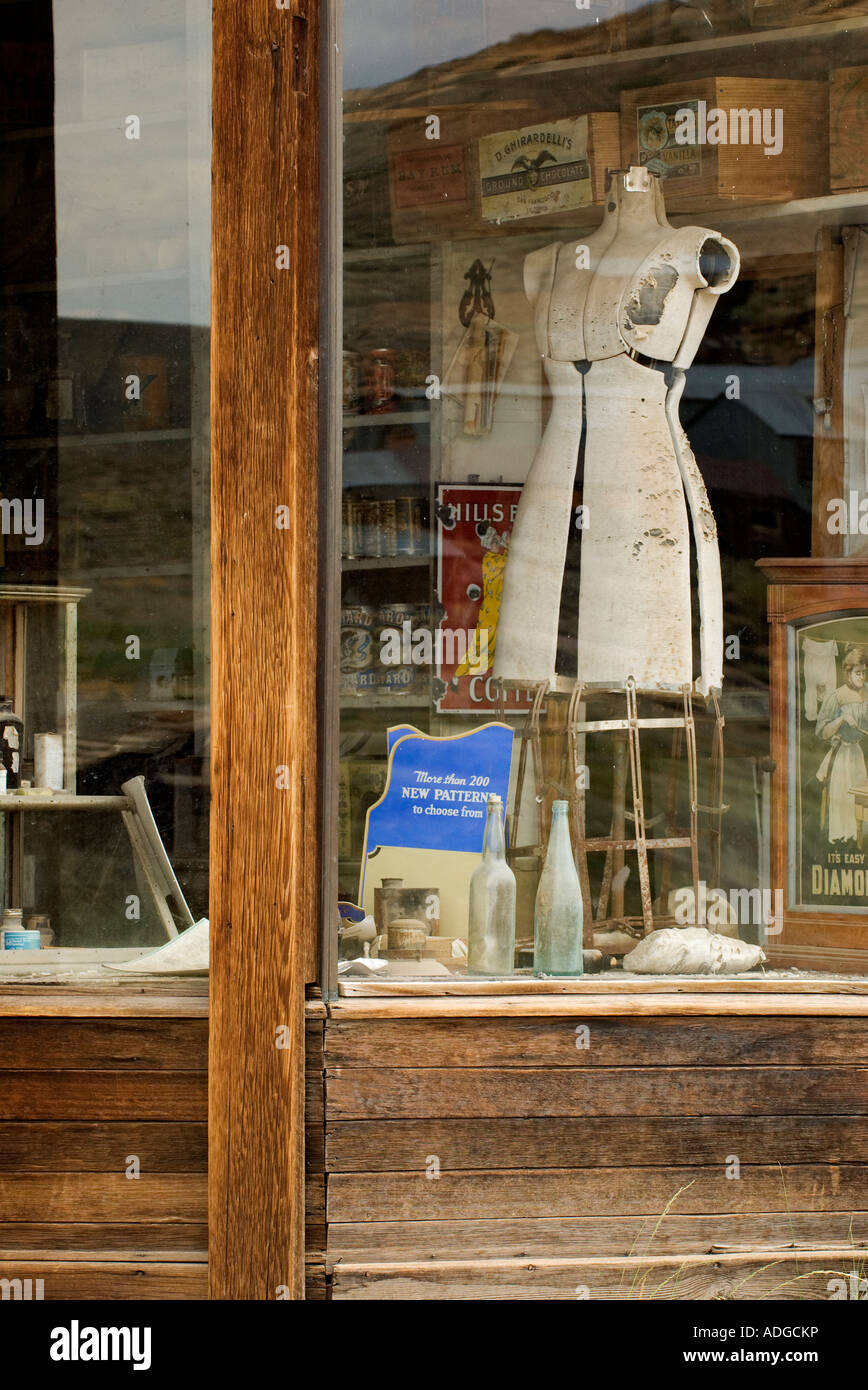 dress mannequin in store window Bodie State park California Stock Photo