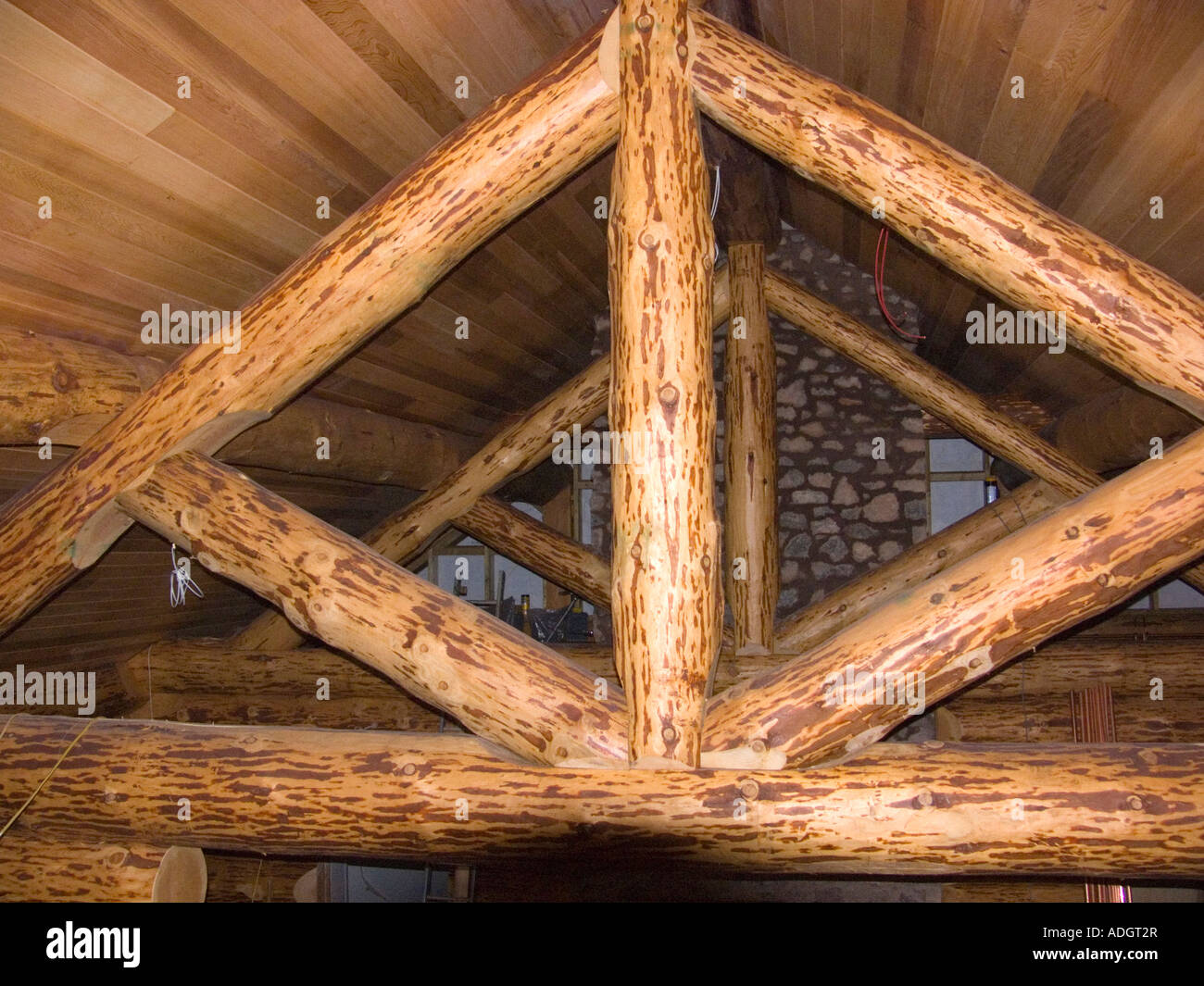 Log Cabin Interior Roof Stock Photo Alamy