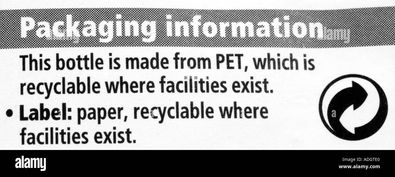 Recycling Instruction Label from plastic bottle Stock Photo Alamy