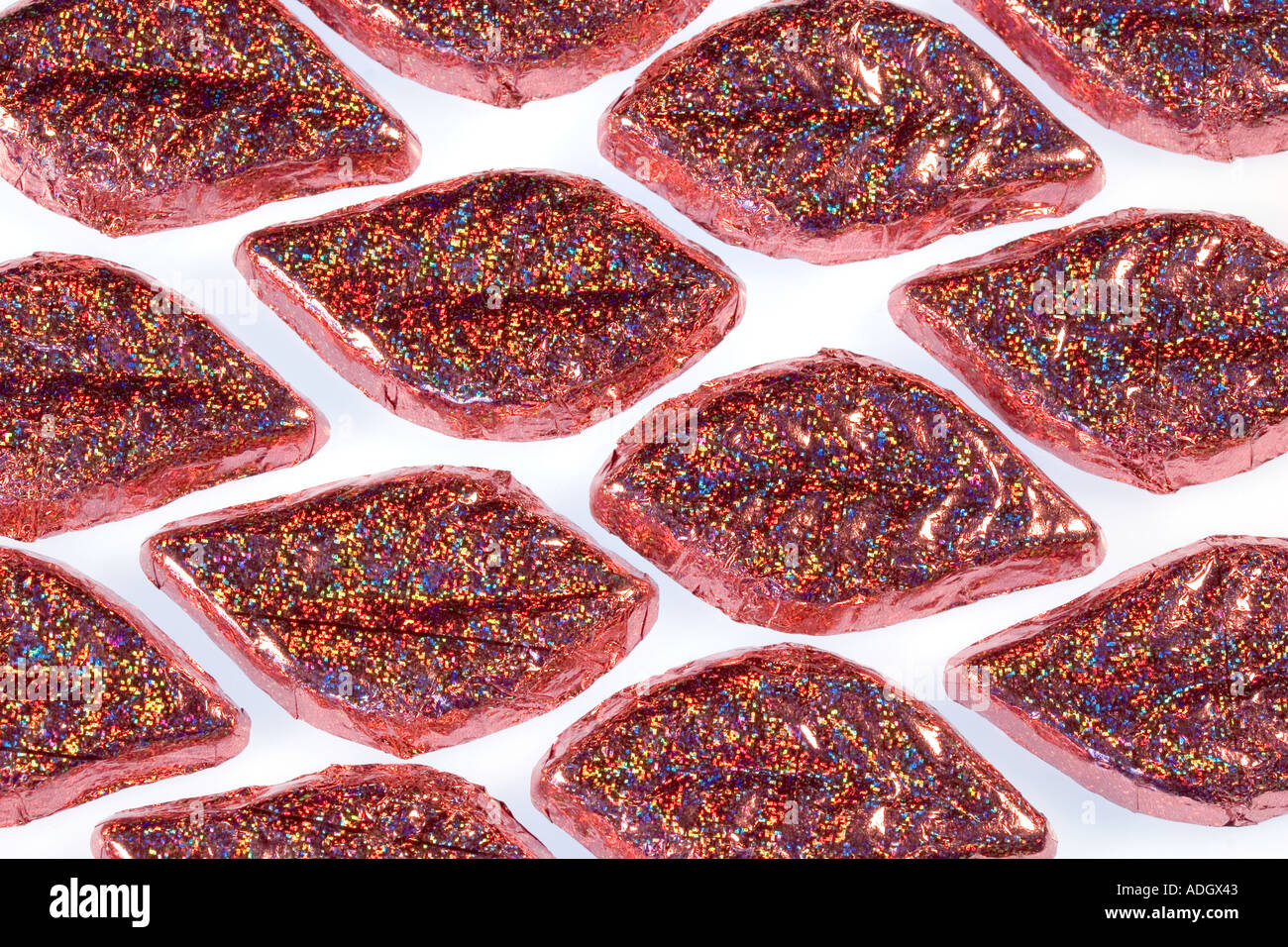 Foil wrapped chocolates Stock Photo