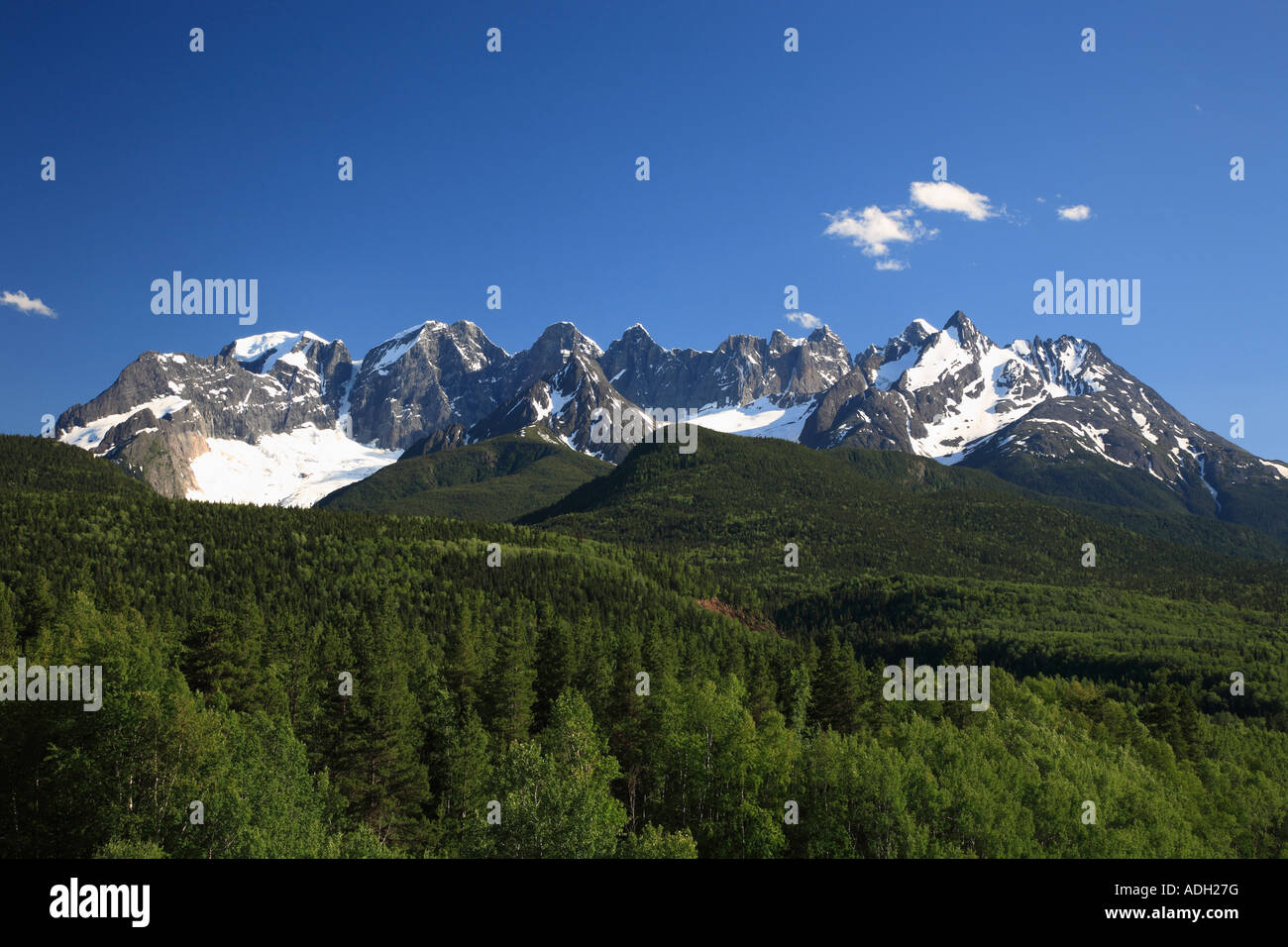 The Seven Sisters mountains at Kitwanga British Columbia Stock Photo