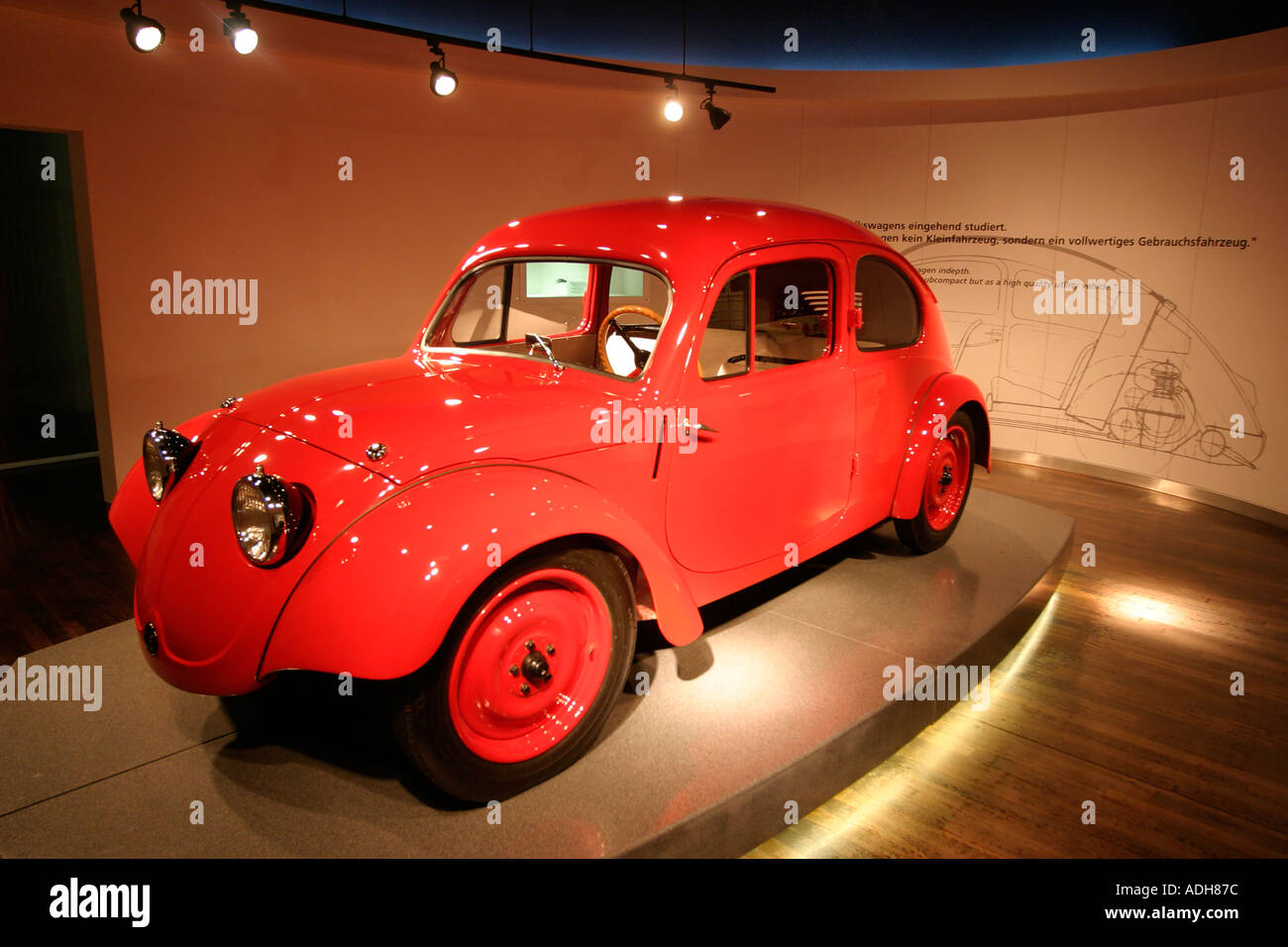 Germany Wolfsburg Autostadt car city of Volkswagen AG VW Beetle Prototyp 1935 in red  Stock Photo