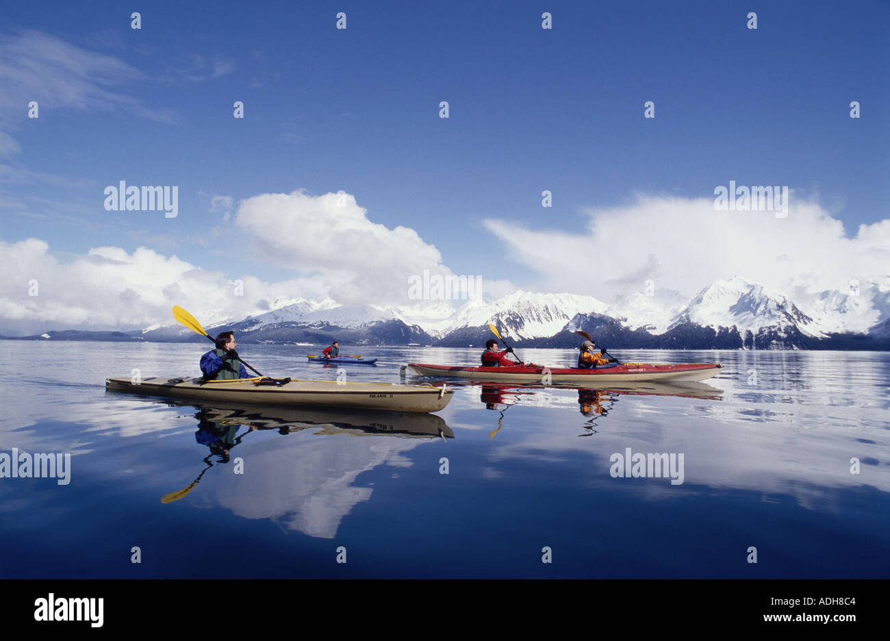 Kayakers on Resurrection Bay Kenai Peninsula Alaska Stock Photo