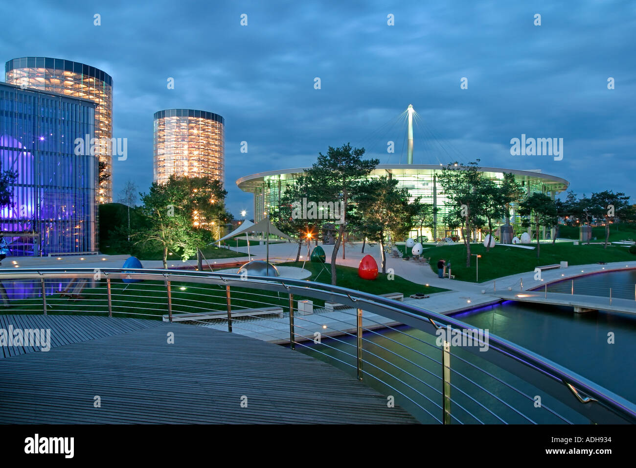 Germany Wolfsburg Autostadt car city of Volkswagen AG twighlight Stock Photo