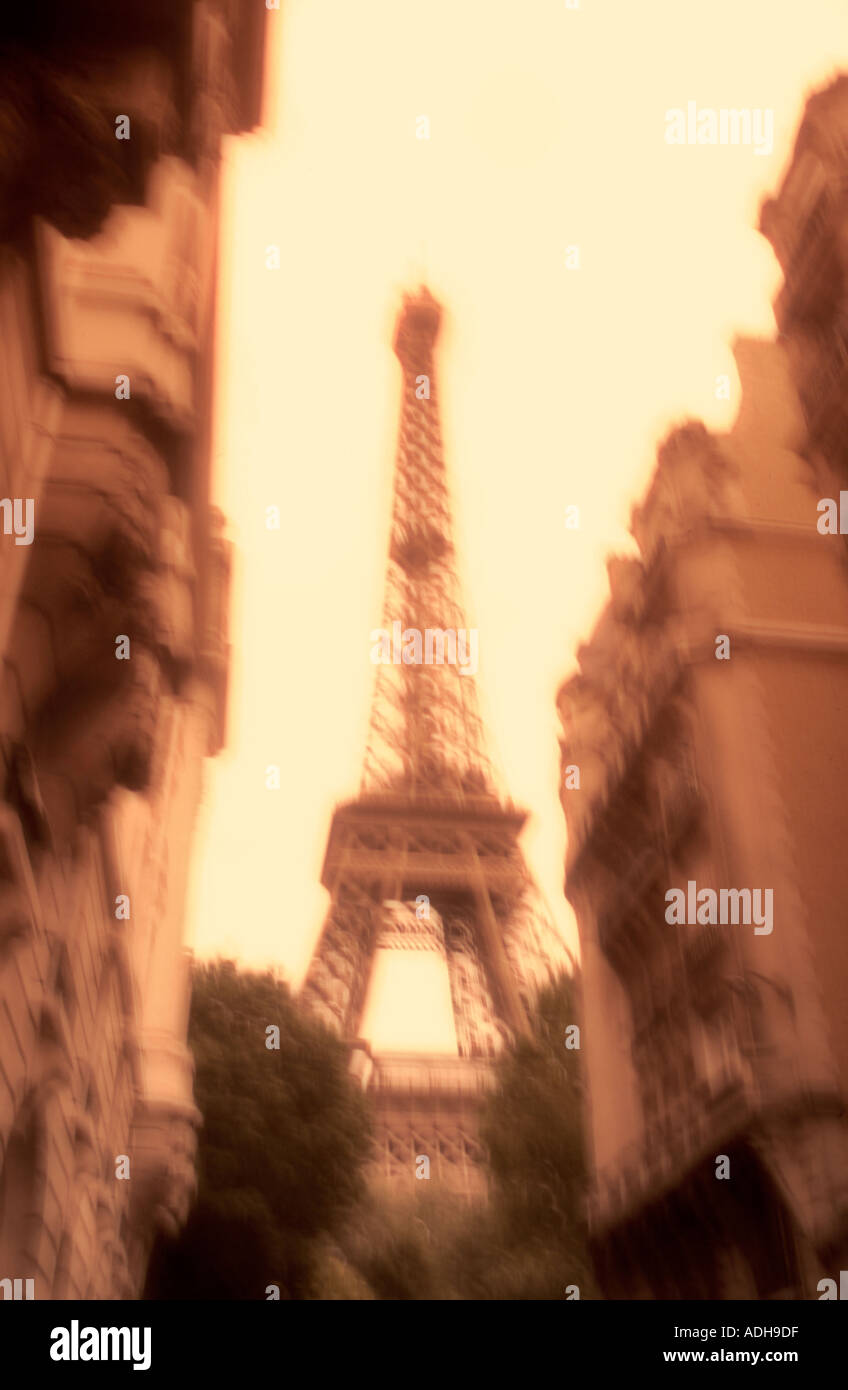 France Paris Eiffel tower sepia blurred Stock Photo