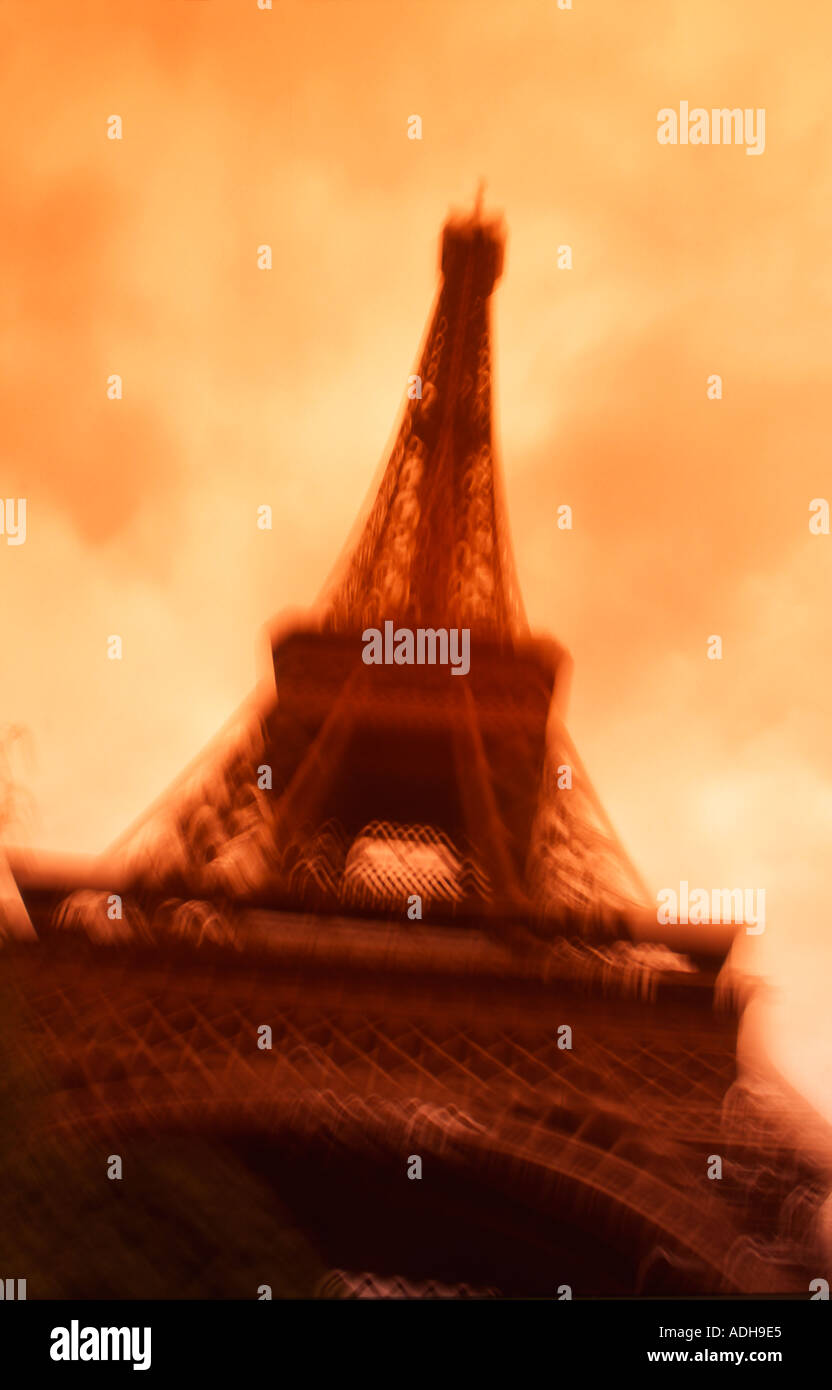France Paris Eiffel tower sepia blurred Stock Photo