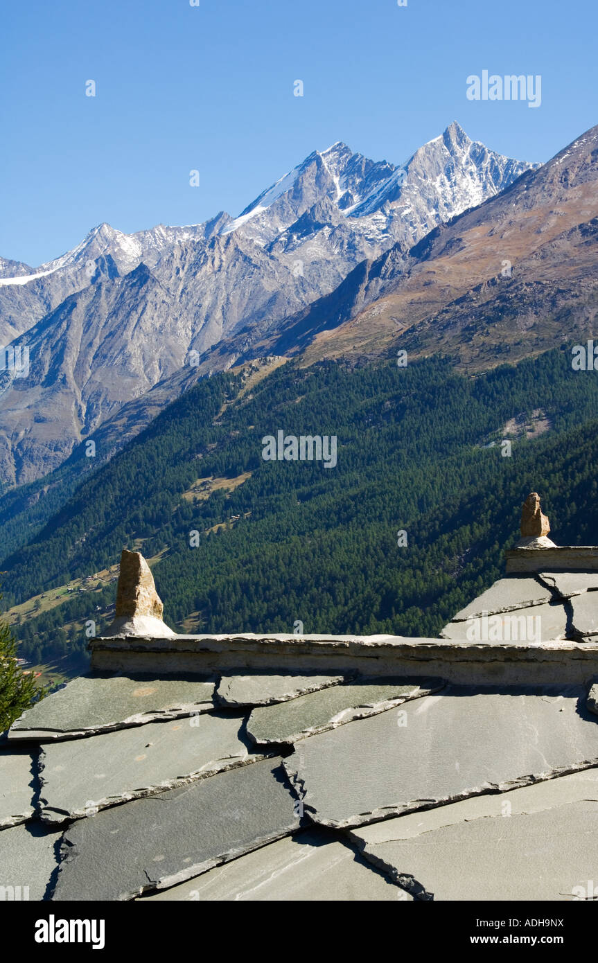 Switzerland The Valais Zermatt Alpine Resort Traditional Slate Roofed House  Stock Photo - Alamy