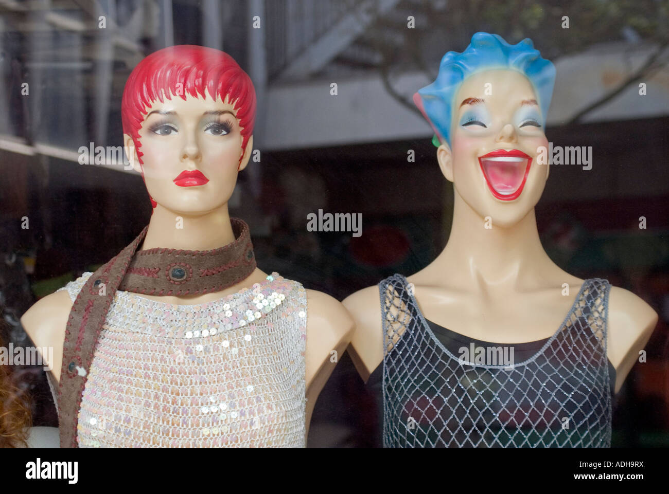 Happy and Sad Shop Mannequins Stock Photo