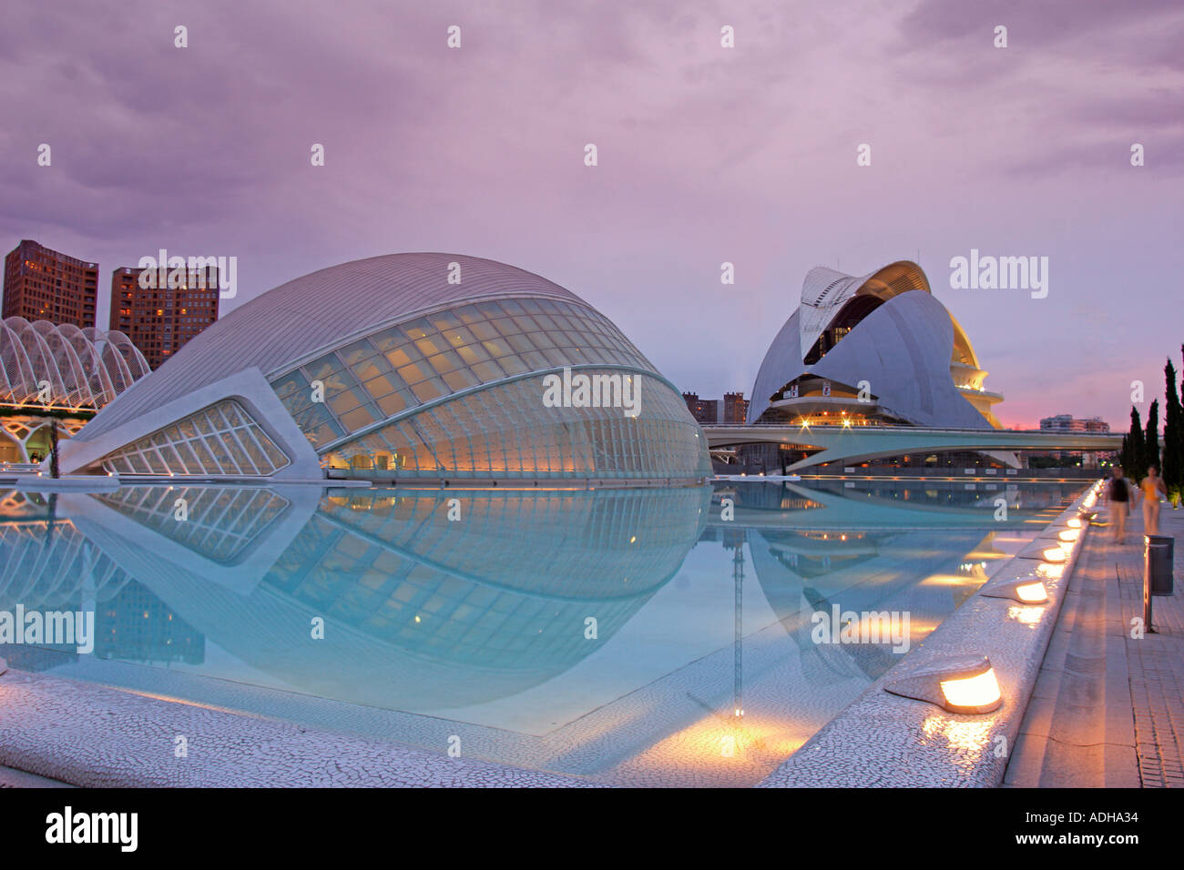 Spain Valencia City of sciences and arts by architect Santiago Calatrava twilight  Stock Photo