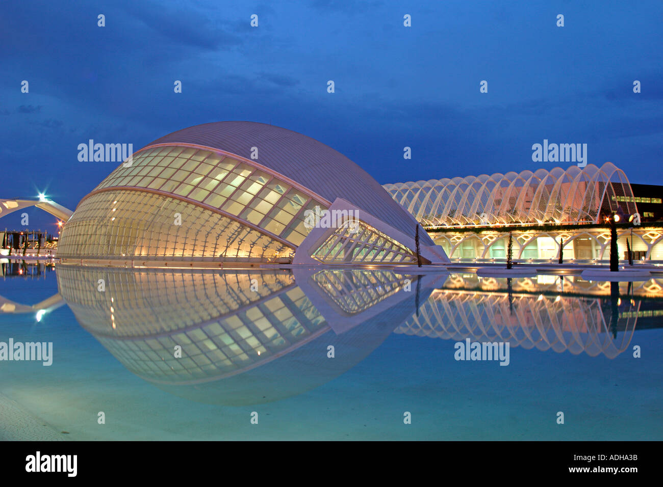 Spain Valencia City of sciences and arts by architect Santiago Calatrava twilight  Stock Photo