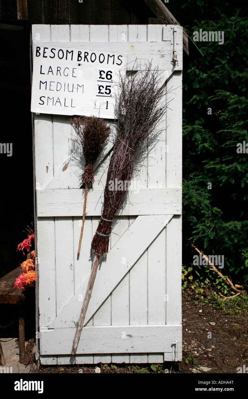 Besom Brooms for sale in West Sussex Stock Photo