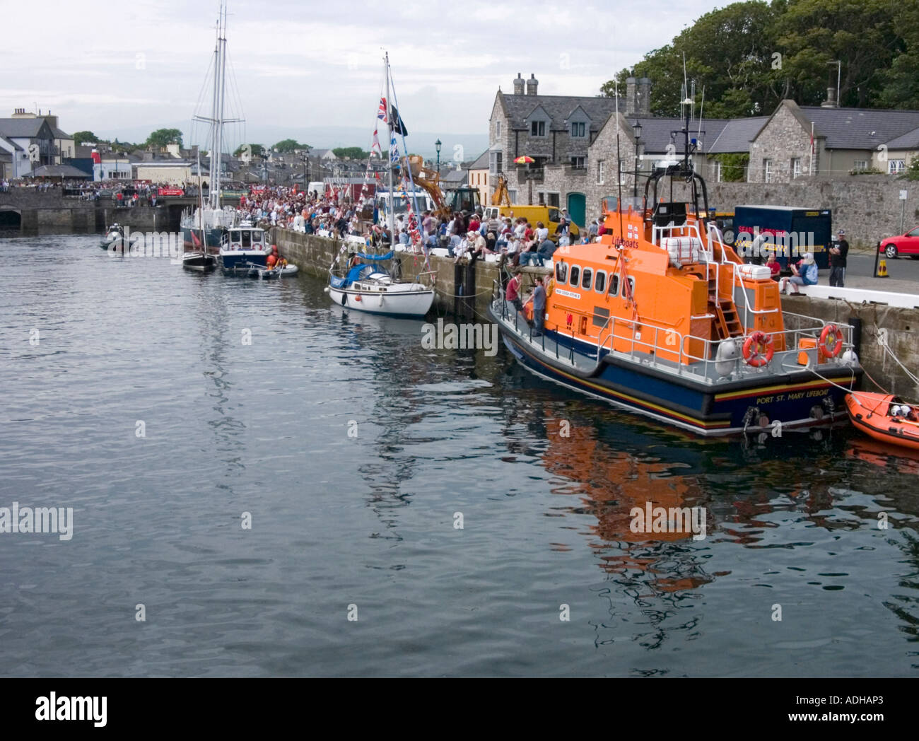 Lifeboat in harbour, Castletown, Isle of Man during tin bath races