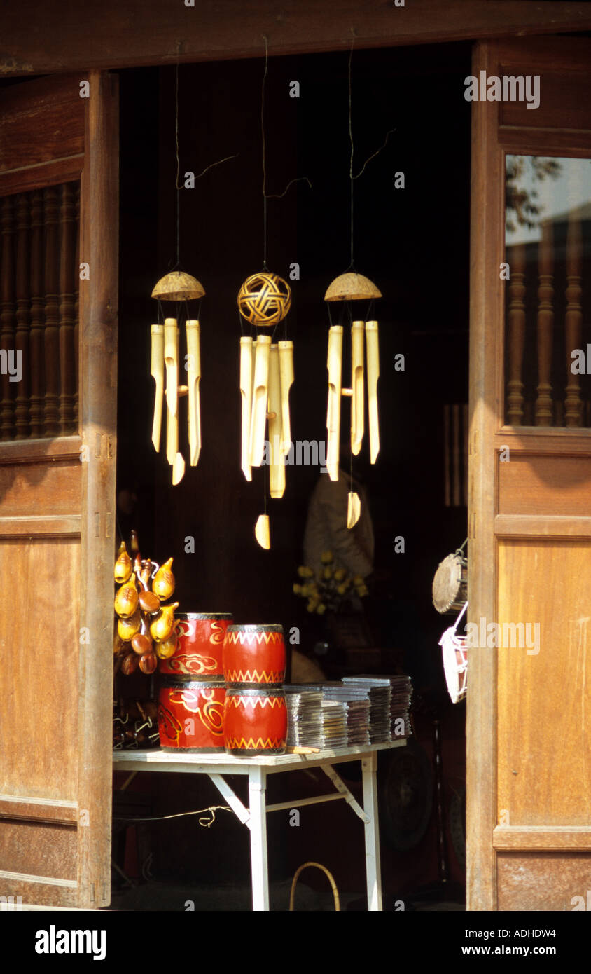 Bamboo wind chimes hanging in the doorway of Great House of Ceremonies,  Temple of Literature, Van Mieu Pagoda, Hanoi, Viet Nam Stock Photo - Alamy