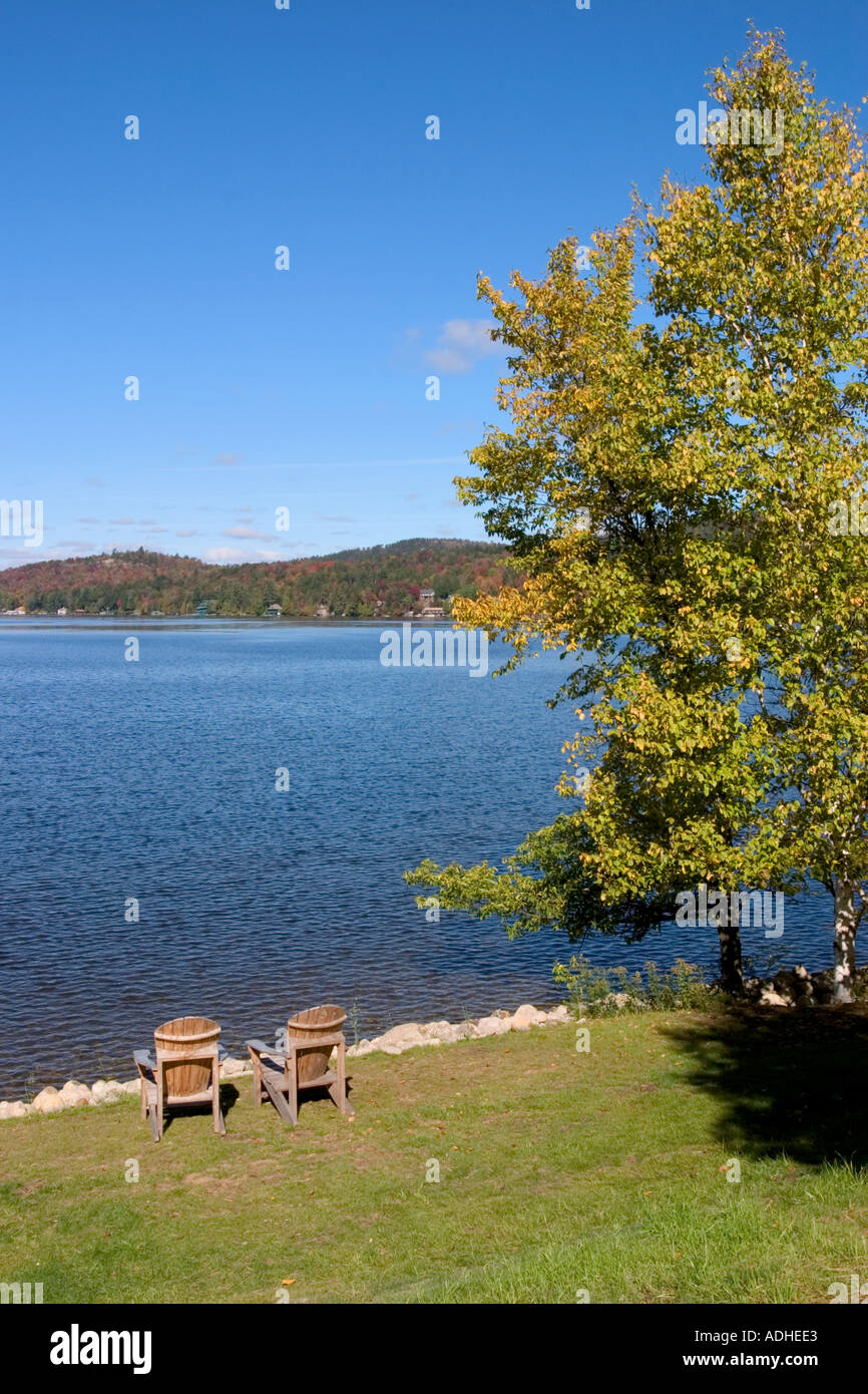 Two chairs on Fourth Lake Fulton Chain Lakes in the Adirondack ...