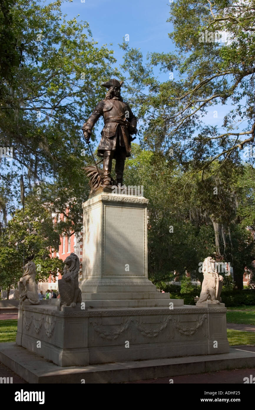 James Oglethorpe statue in Chippewa Square Historic District Savannh Georgia Stock Photo