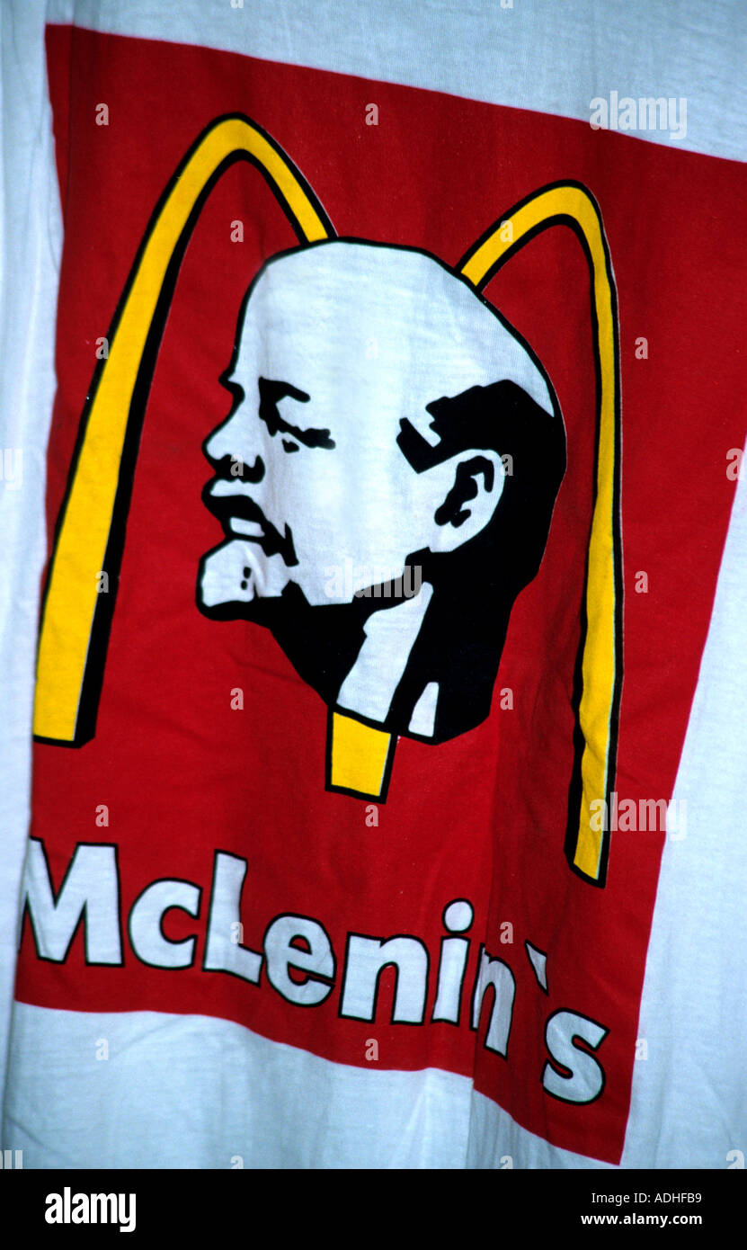 Tee Shirt with McLENIN logo for first Macdonalds burger shop  opening in Moscow, ,Russia in 1990 Stock Photo