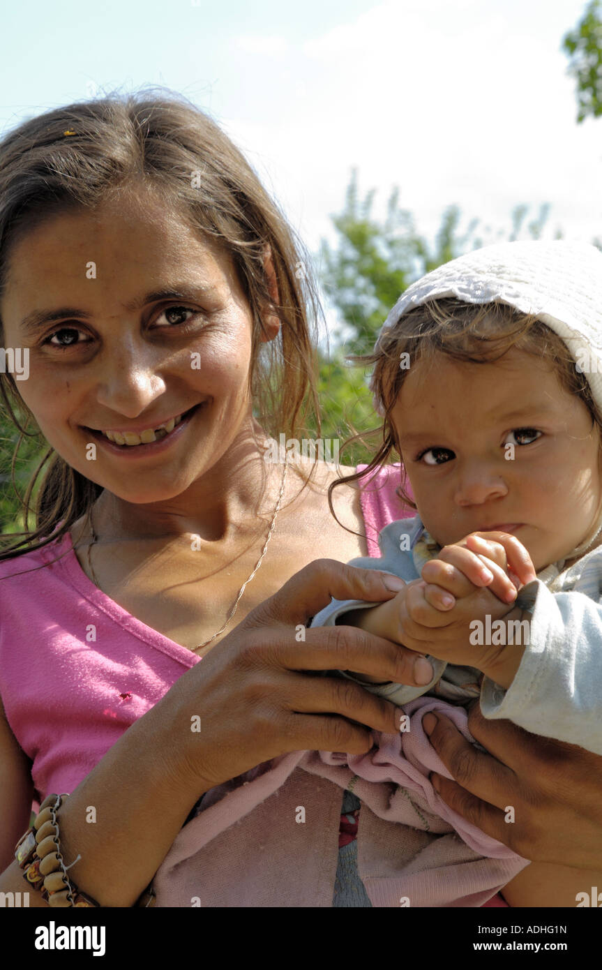 Romanian woman and child, Romania Stock Photo