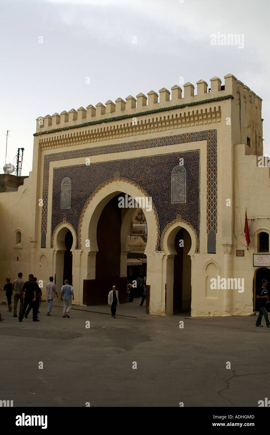 Green side of Bab Segma monumental gate north of the old Mechouar Fes Morocco Stock Photo