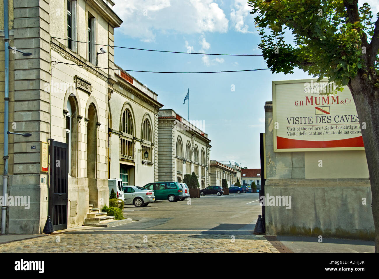 Reims, France, Champagne Company Building "G.H Mumm Cie" Front with  "Corporative Sign" Entrance to Site "Cave Visit" cave tourism Stock Photo -  Alamy