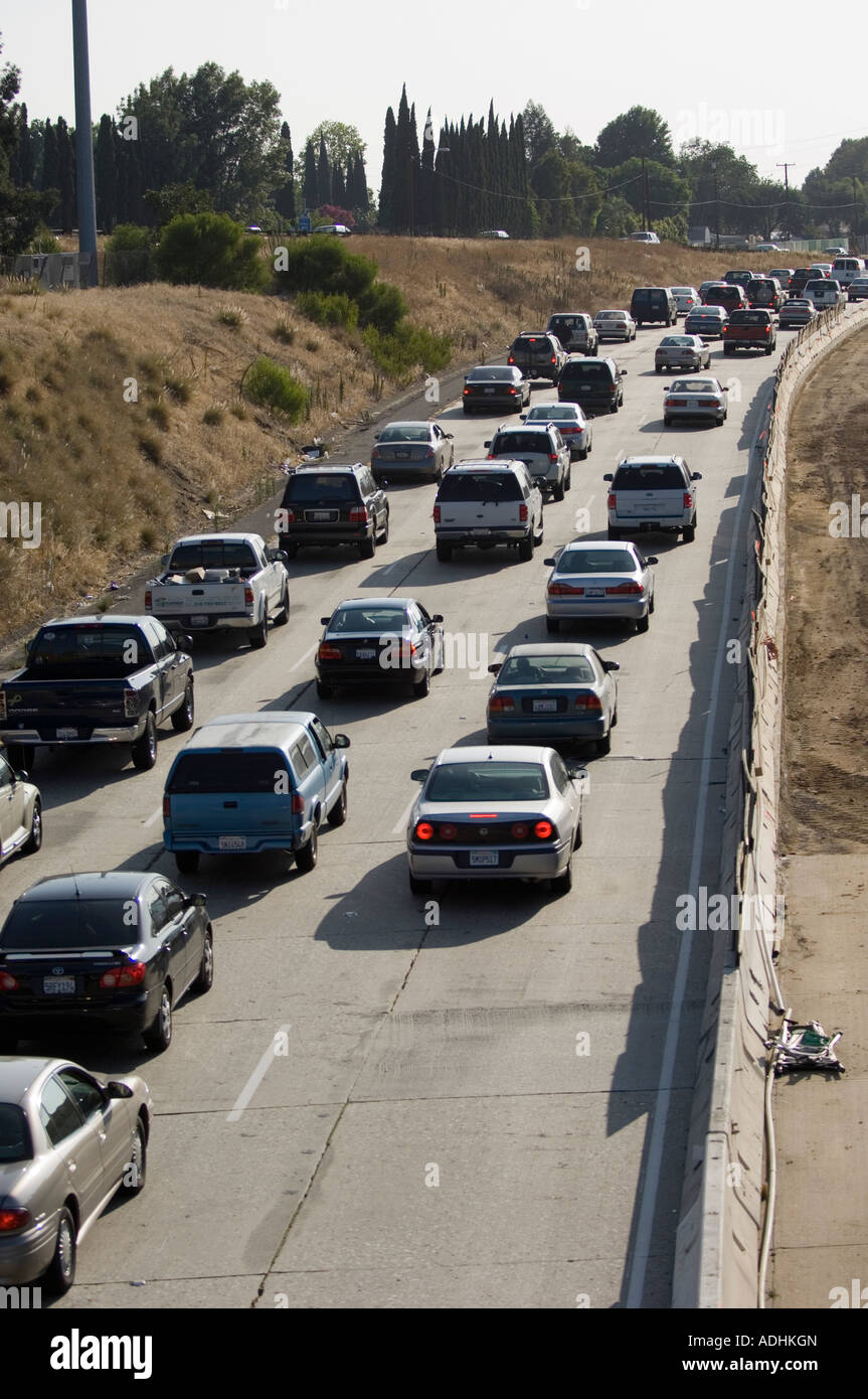 Orange County traffic and freeway congestion showing gridlock near the Garden Grove Freeway and Tustin Avenue California Stock Photo
