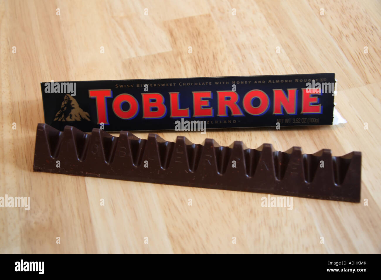 A swiss import, here in the United States, Toblerone chocolate candy bar. Stock Photo