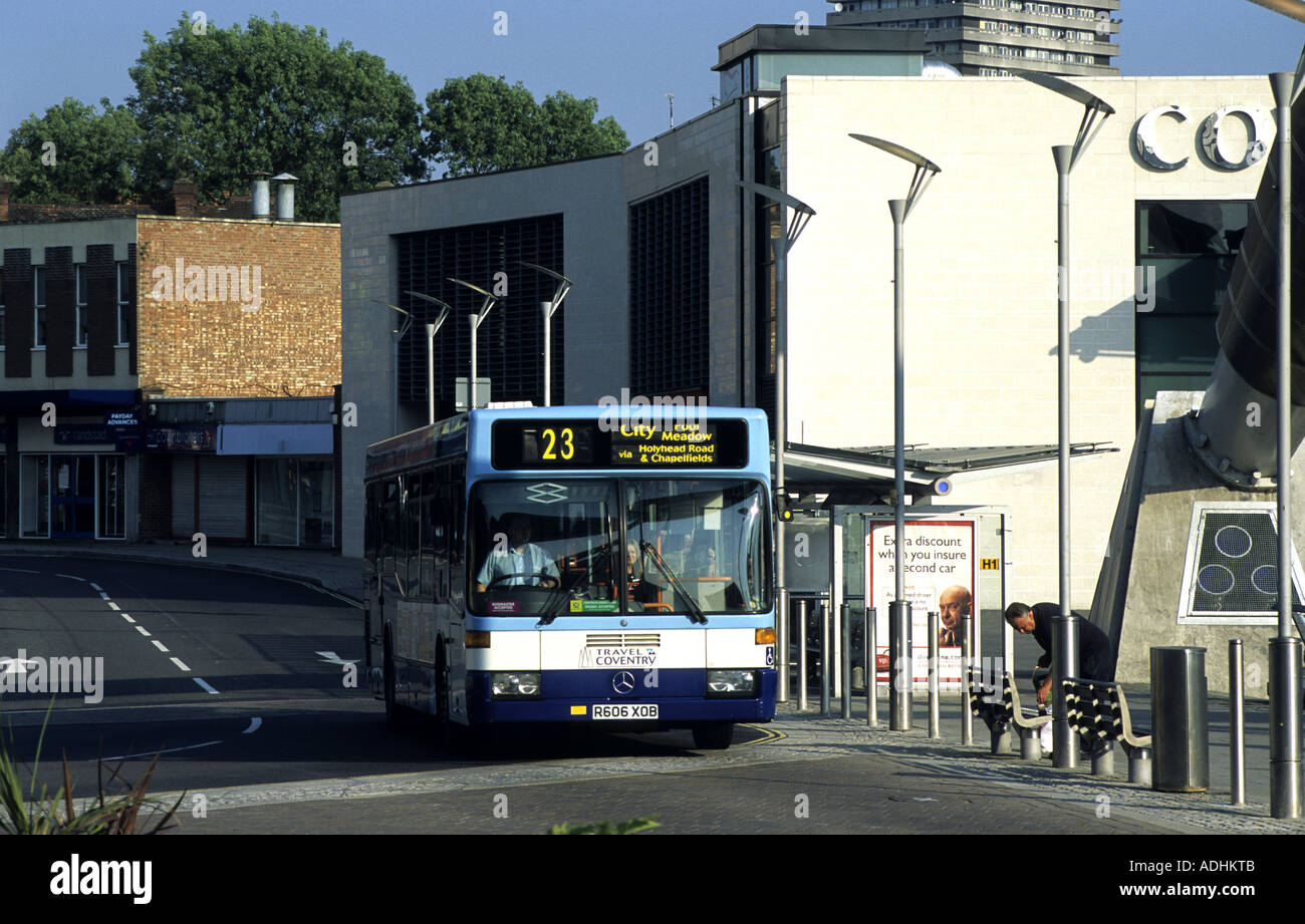 Travel Coventry bus in city centre at Millennium Place, Coventry, West